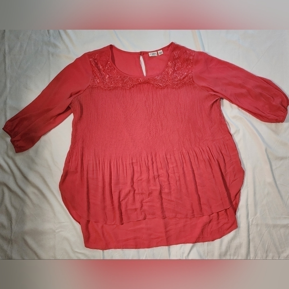 Cato Women Coral Pleated Long Sleeve Stretchy Blouse